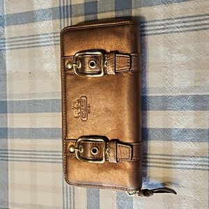 Coach zip around metallic bronze wallet